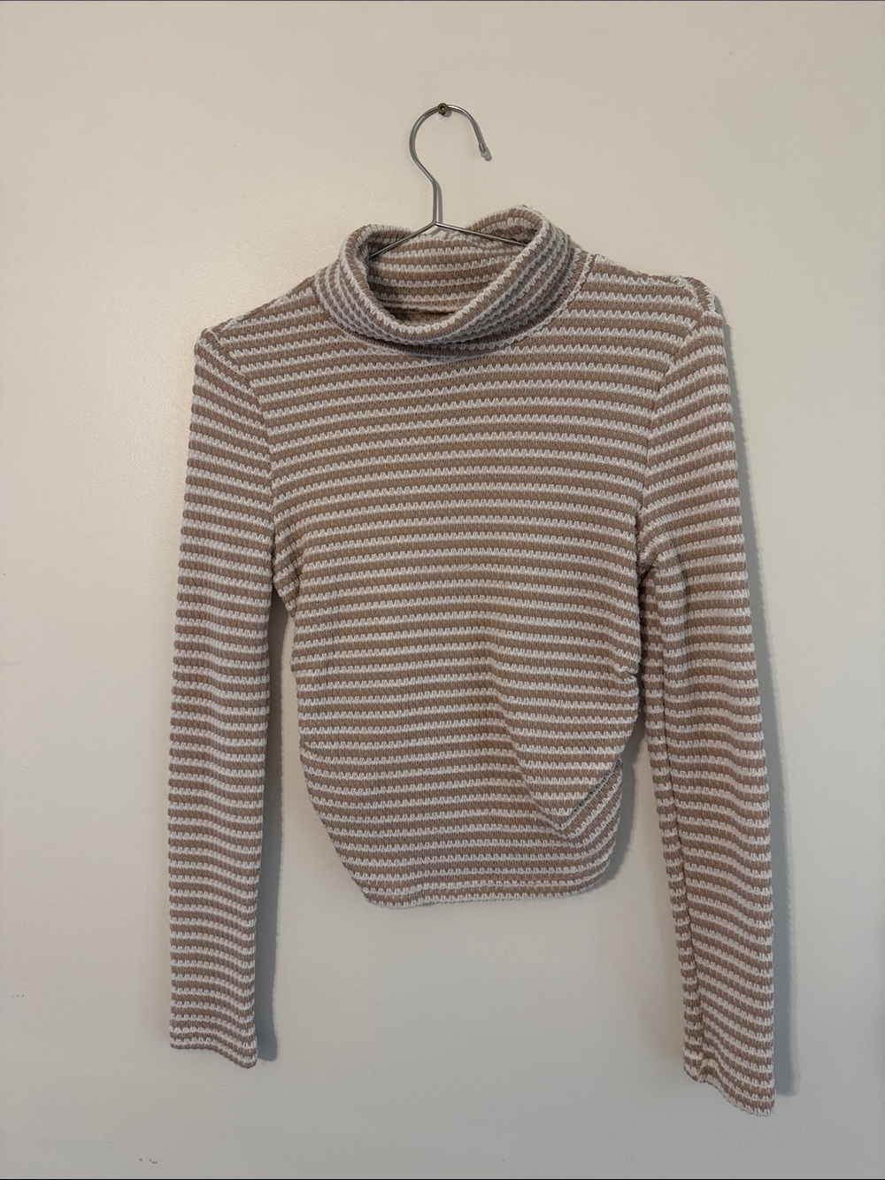 Striped Cream and Tan Turtleneck Sweater